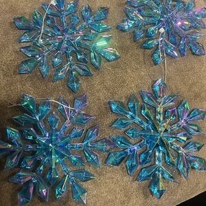 Blue Iridescent Snowflake Ornaments